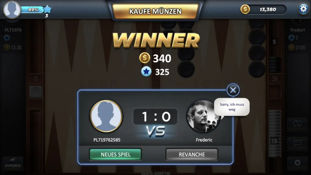 Backgammon Spiel gewonnen