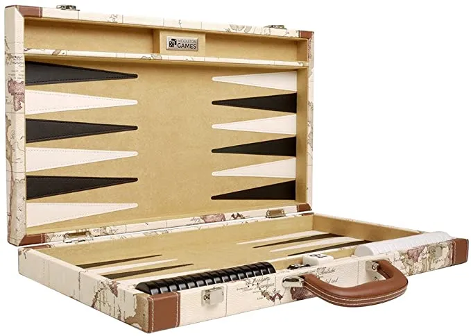 Luxus Backgammon Koffer mit Weltaufdruck