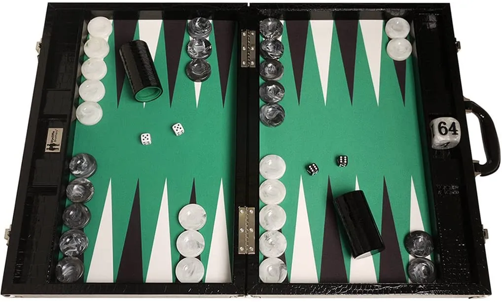Backgammon Koffer mit Krokodil-Leder Imitat